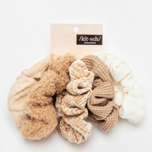 Load image into Gallery viewer, Kitcsh Assorted Textured Scrunchies 5pc (Sand) - Count On Us
