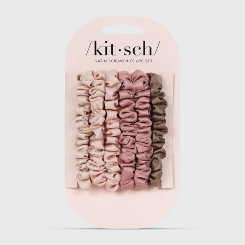 KITSCH - Ultra Petite Satin Scrunchies 6pc - Terracotta - KITSCH