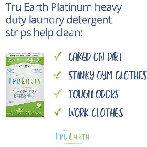 Tru Earth Platinum Eco-strips Laundry Detergent (Fragrance Free) - 64 Loads - Count On Us